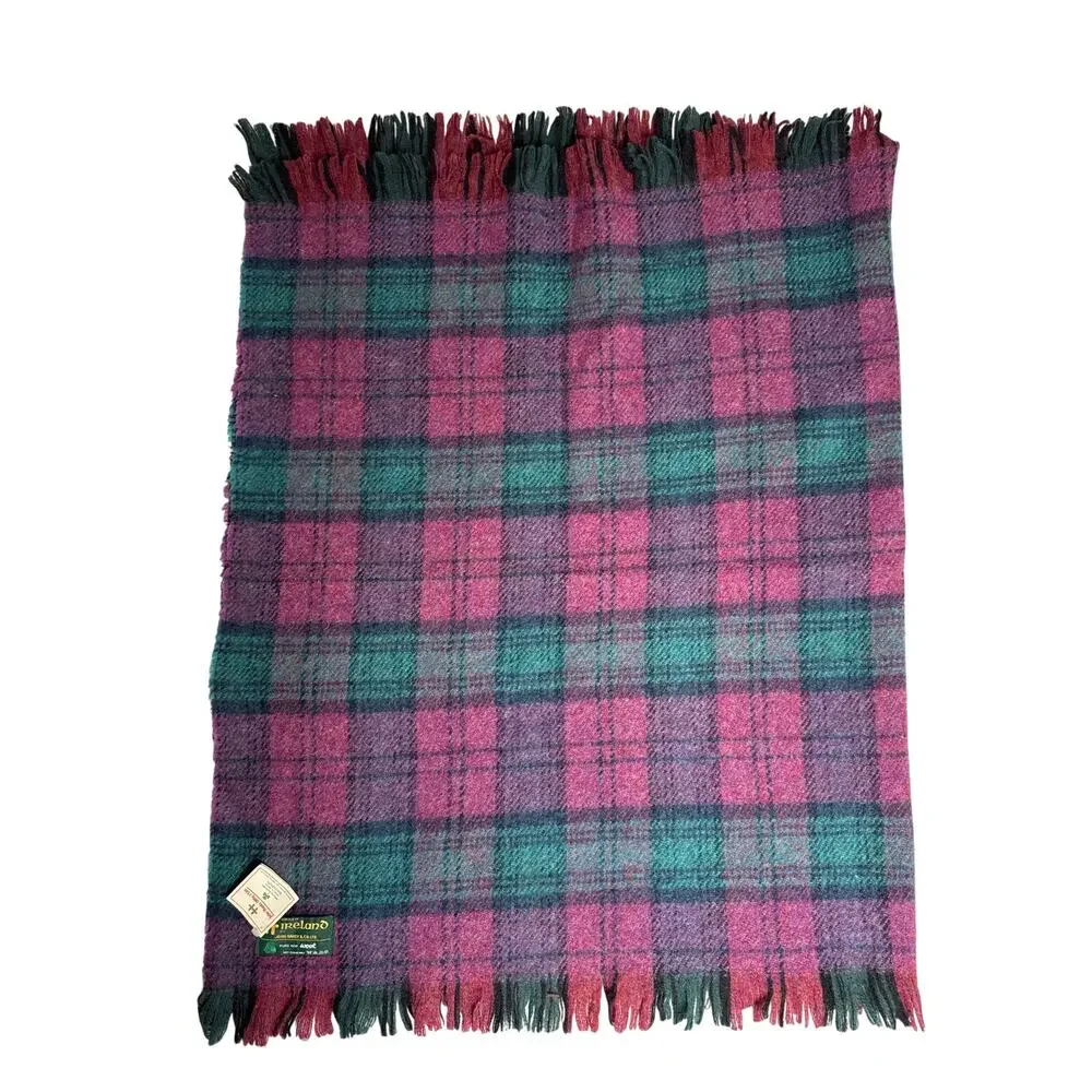 NWT Vintage John Hanley & Co L.T.D plus 90s woven fringed Plaid Wool Throw 54x40